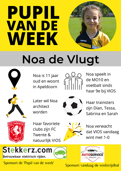 Pupil van de week bij VIOS Vaassen is Noa de Vlugt