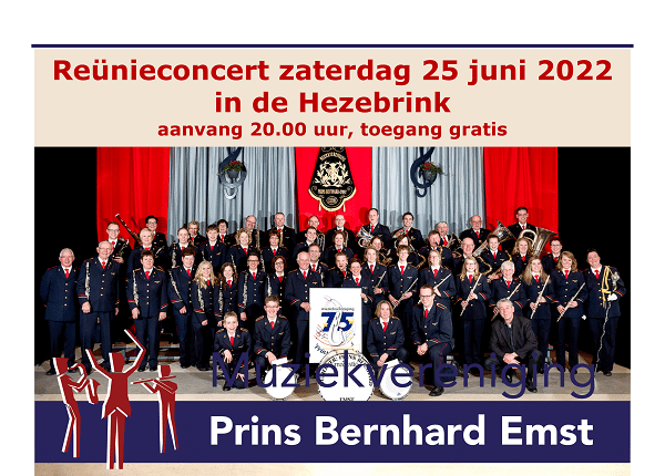 Reünieconcert Prins Bernhard zaterdagavond 25 juni a.s. 