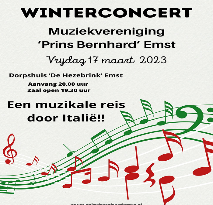 Winterconcert Prins Bernhard Emst op vrijdagavond 17 maart a.s. 