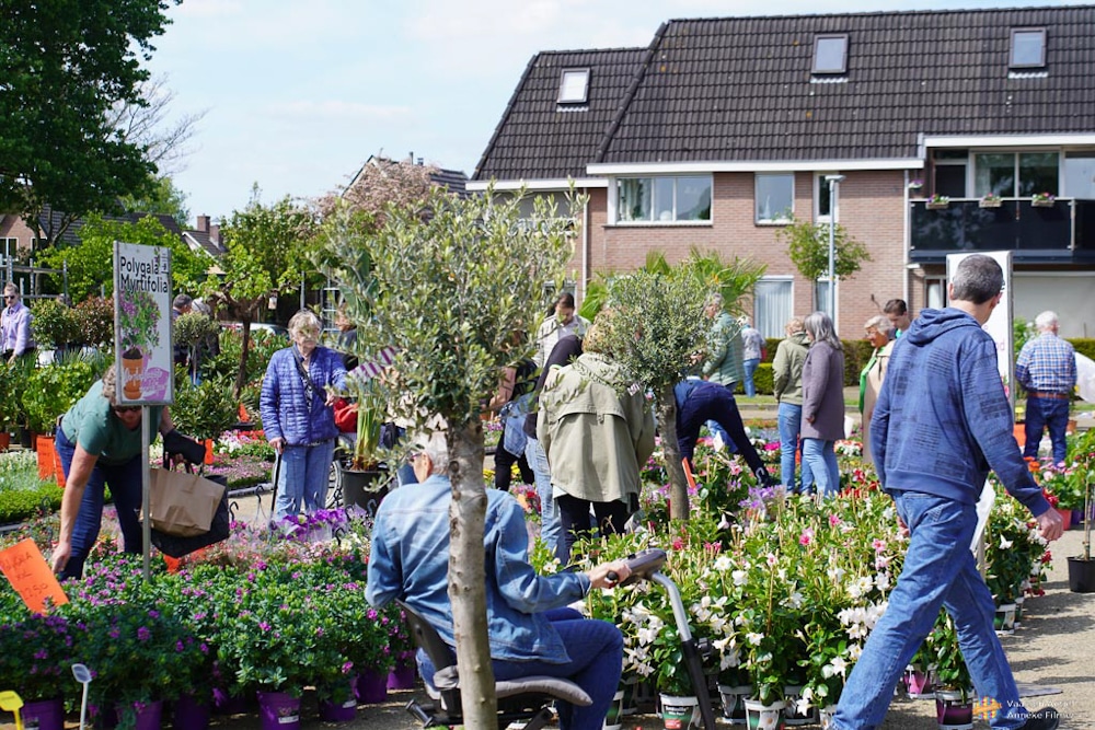 De traditionele bloemen/planten markt in Vaassen trekt weer veel publiek