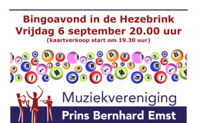 Bingoavond Prins Bernhard Emst vrijdagavond 6 september a.s.