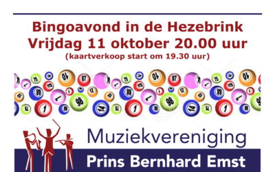 Bingoavond Prins Bernhard Emst vrijdagavond 11 oktober a.s.