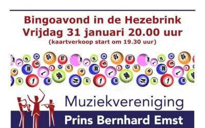 Bingoavond Prins Bernhard Emst vrijdagavond 31 januari a.s.